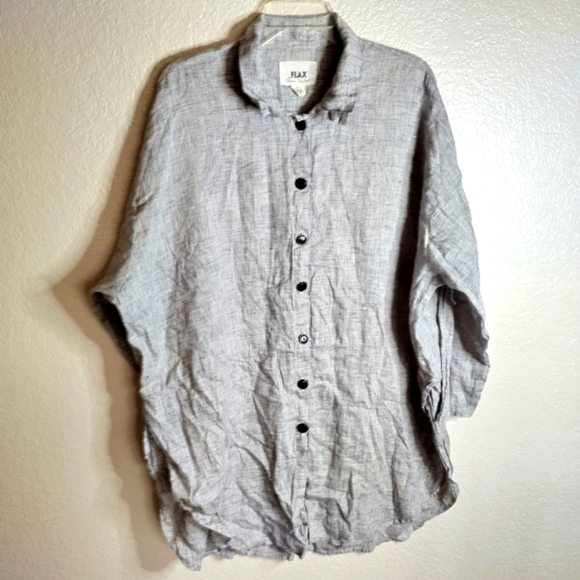 FLAX lagenlook oversized Gray Button-Up tunic Shirt sz M - Picture 1 of 7